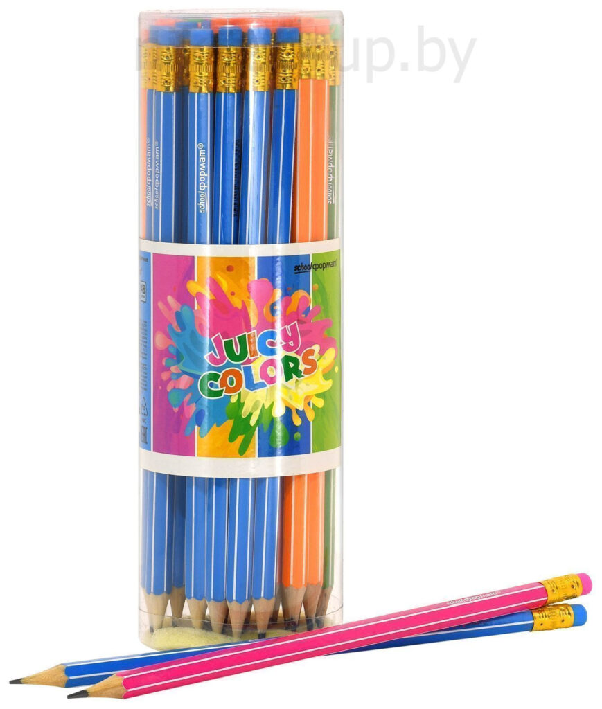 Карандаш чернографитный деревянный JUICY COLORS НВ шестигранный с ластиком