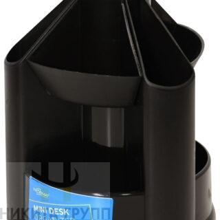 Подставка для канцелярских принадлежностей INFORMAT MINI DESK, 10 отделений вращающаяся черный пластик
