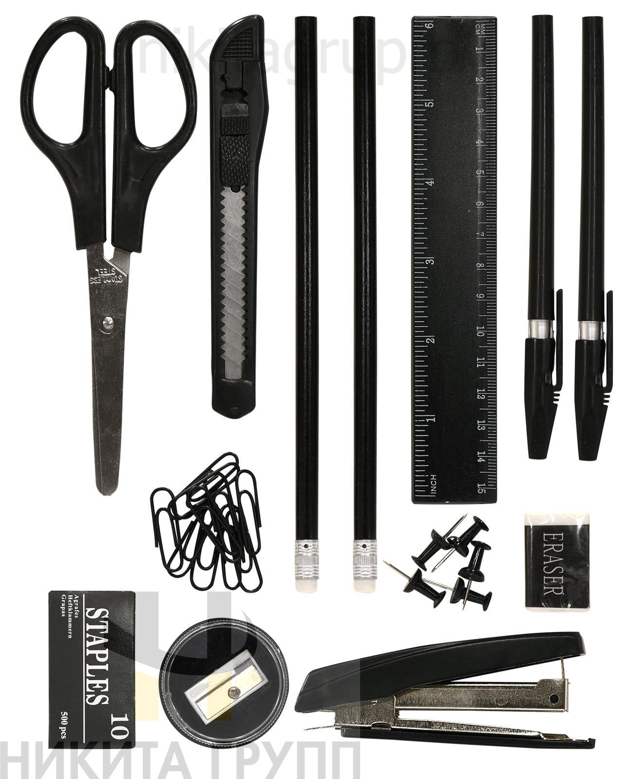 Настольный набор LITE ПРОФИ вращающийся 14 предметов, черный пластик