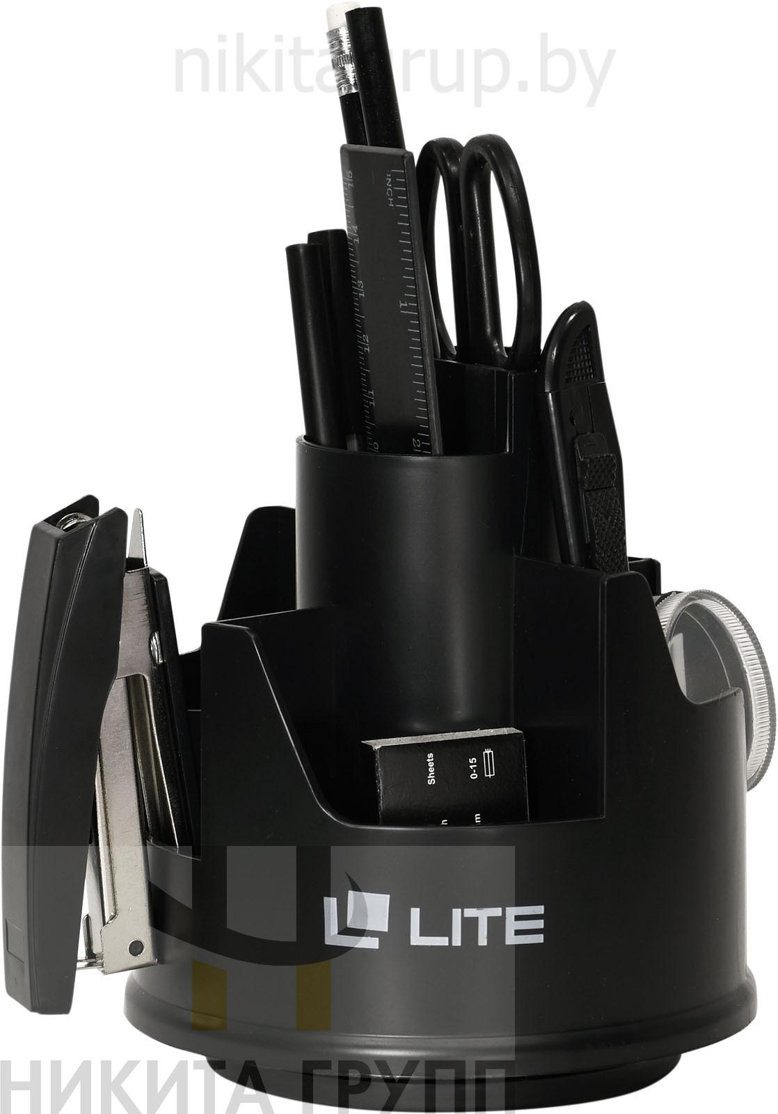 Настольный набор LITE ПРОФИ вращающийся 14 предметов, черный пластик