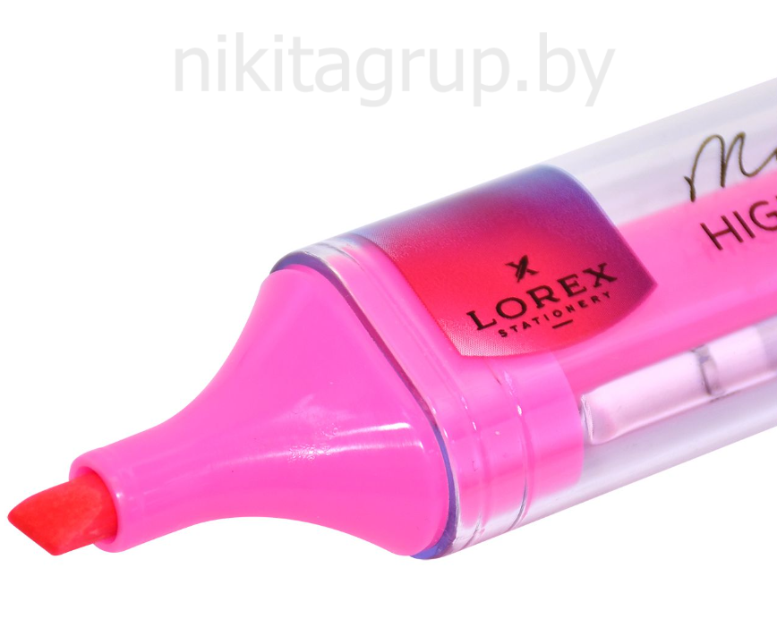 Маркер текстовыделитель LOREX Mark it NEON 1-5 мм розовый неон скошенный прозрачный корпус