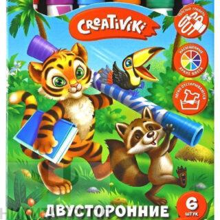 Фломастеры Creativiki классические 12 цветов круглый корпус, стандартные, двухсторонние, принт на корпусе, картонная упаковка
