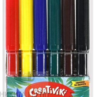 Фломастеры Creativiki классические 6 цв. круглый корпус, легкосмываемые, блистер