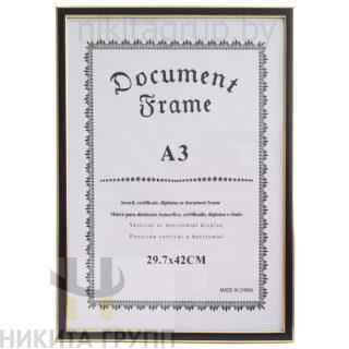 Рамка пластиковая со стеклом ЧЕРНАЯ С ДВОЙНОЙ ПОЗОЛОТОЙ