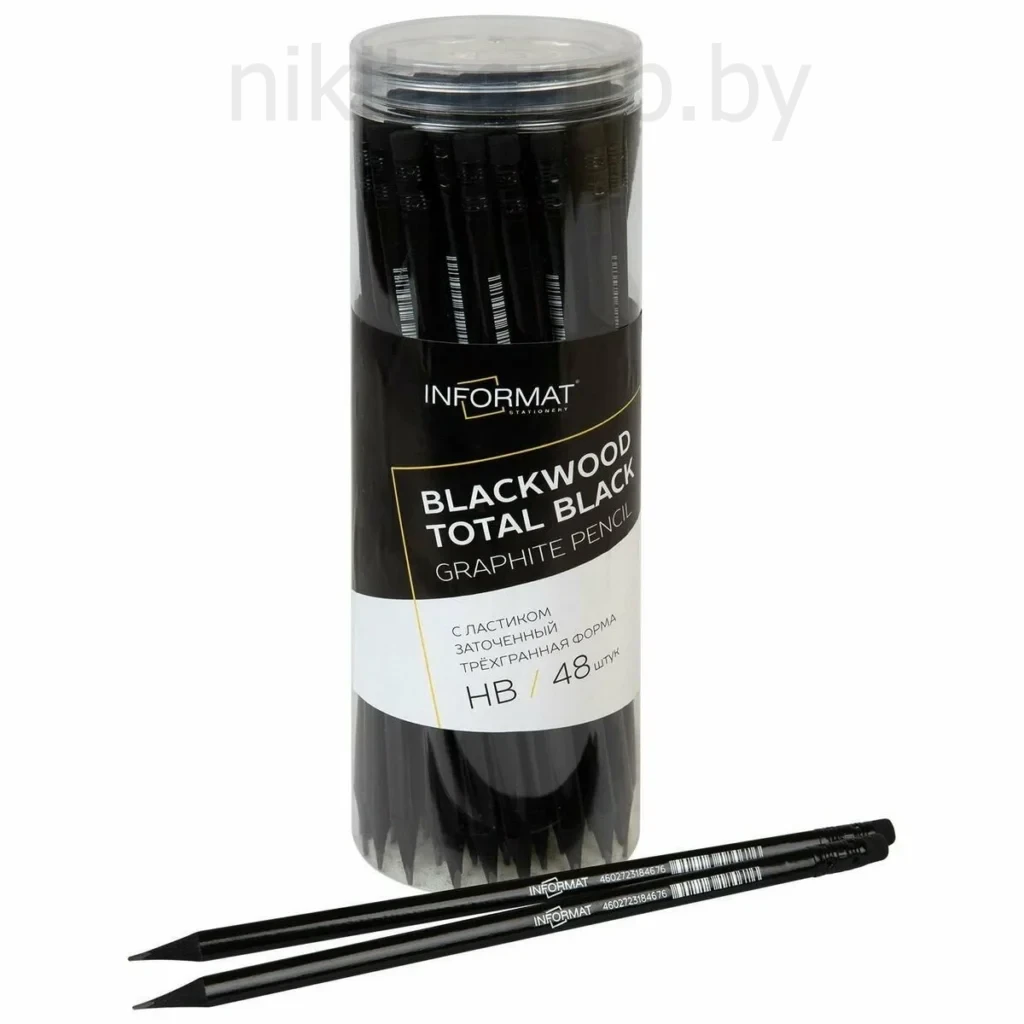 Карандаш чернографитный TOTAL BLACK BLACKWOOD НВ с ластиком