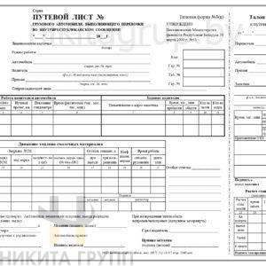 Путевой лист грузового автомобиля А4 100л