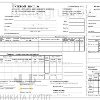 Путевой лист грузового автомобиля А4 100л