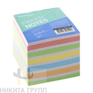 Блок для записей 8х8х8 см проклеенный ассорти 6 цв. 80 г/м2