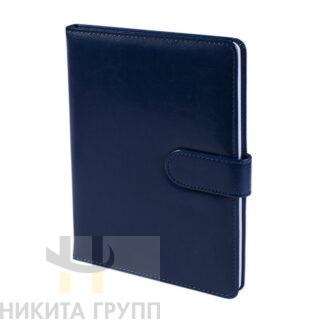 Ежедневник недатированный А5 иск.кожа клапан на магн, клетка 110л СИНИЙ